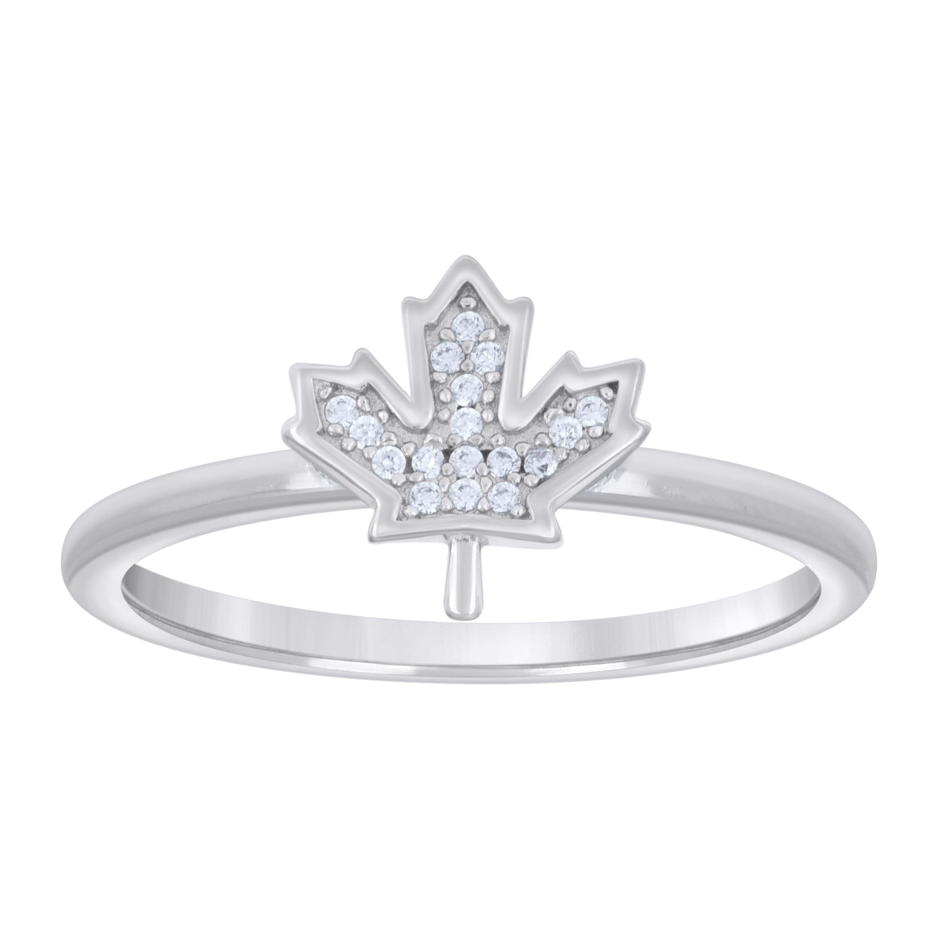925 Sterling Silver Womens Cubic-Zirconia Maple Leaf Fashion Ring Size 8